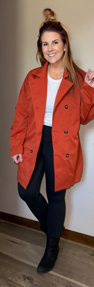 Rust Buttoned Oversized Coat With Pockets