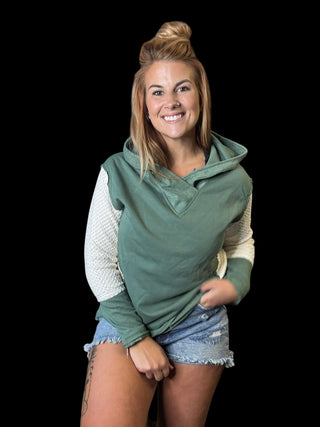 Mist Green Colorblock Hooded Top