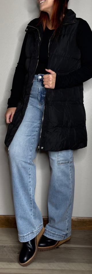 Black Windproof Puffer Vest