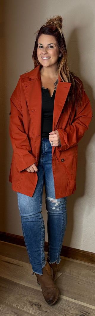 Rust Buttoned Oversized Coat With Pockets