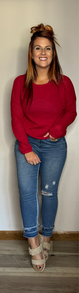 Frayed Medium Blue Jegging Style Jean