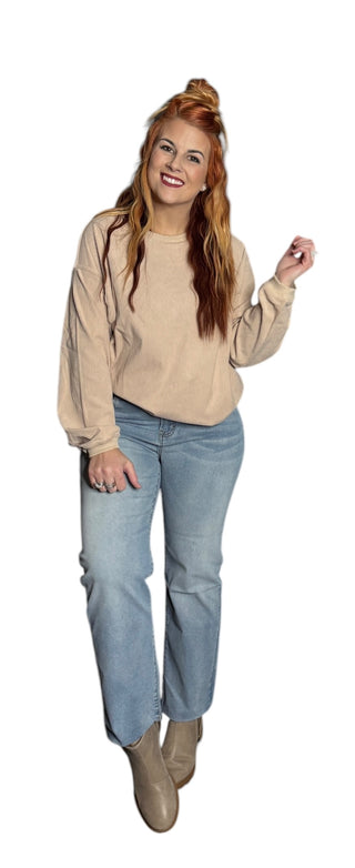Khaki Ribbed Oversized Sweatshirt