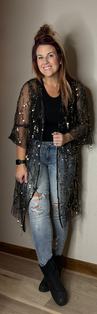 Black Sequin Cardigan
