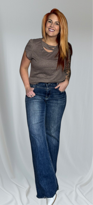 Brown Strappy V Neck Top