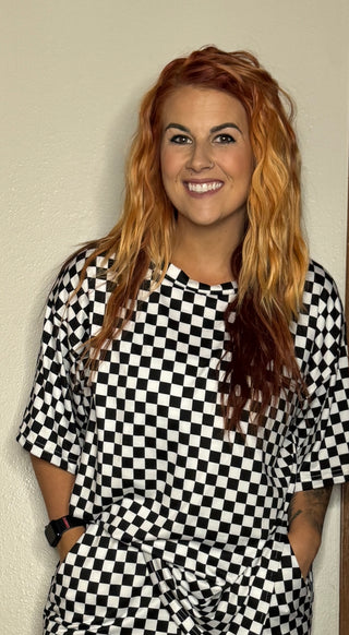 Bold Checkered Top With Side Slits