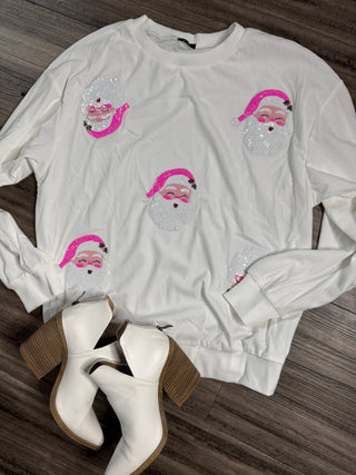 Ribbed Sequin Santa Patch Crew