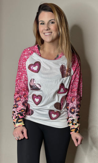 Rose Ombre Leopard Sequin Heart Top