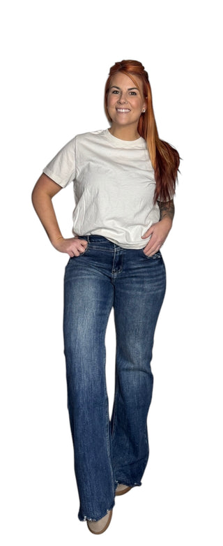 High Rise Stretch Flare Jeans W/ Raw Hem