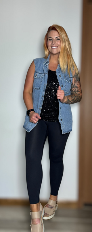 Denim Curved Hem Vest