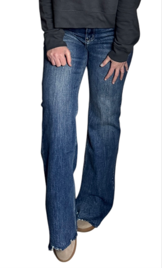 High Rise Stretch Flare Jeans W/ Raw Hem