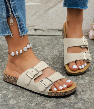 Cream Double Buckle Sandal