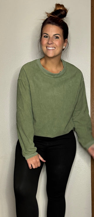 Olive Ribbed Oversized Sweatshirt