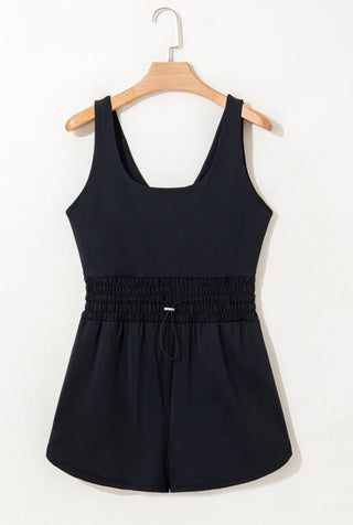 Black Loop Drawstring Cinched Waist Romper