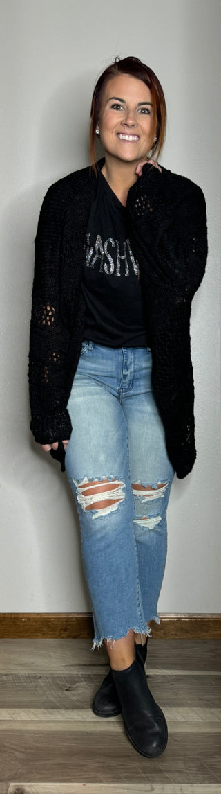 Black Knit Dolman Sleeve Cardigan