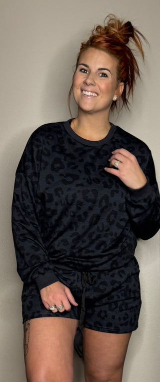 Black Leopard Print Lounge Set