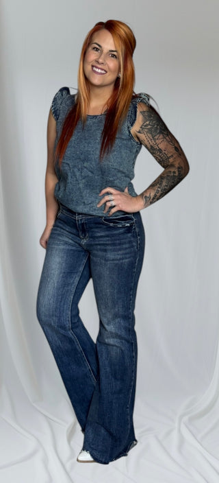 Denim Detail Sleeve Tank Top