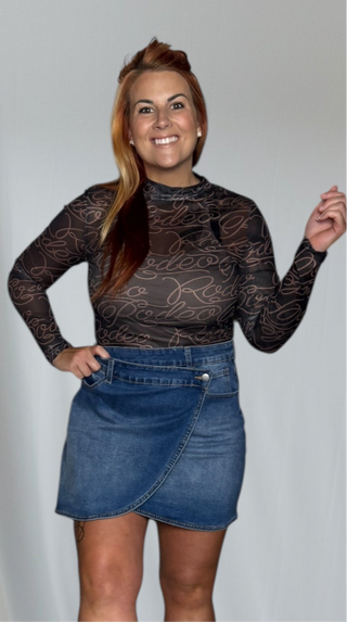 Rodeo Black/Brown Print Mesh Top