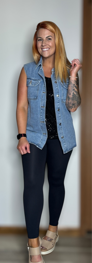 Denim Curved Hem Vest