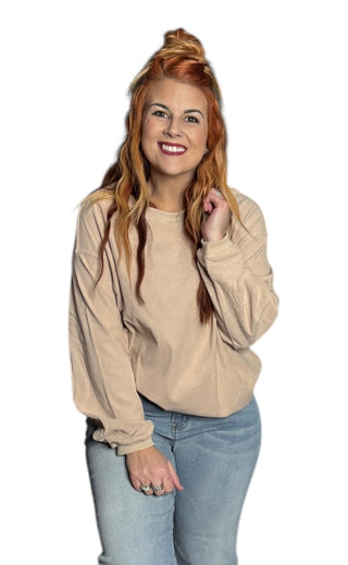 Khaki Ribbed Oversized Sweatshirt