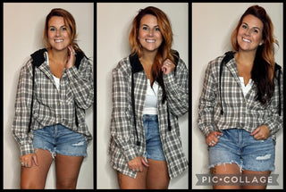 Slightly Oversized Lightweight Black Hooded Flannel