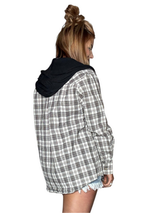Slightly Oversized Lightweight Black Hooded Flannel