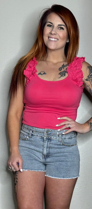 Hot Pink Ruffle Strap Tanktop
