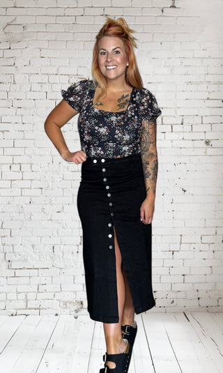 Vintage Black Denim Button Skirt