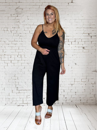 Black Spaghetti Strap Wide Leg Jumpsuit