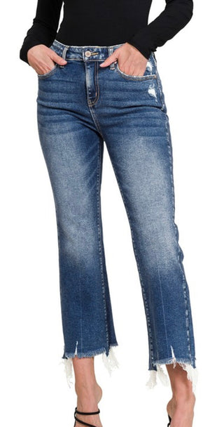 Zenana Distressed Hem Denim Jeans
