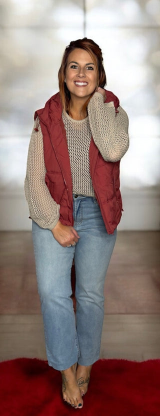 Burgundy Full Zip Vest With Pockets