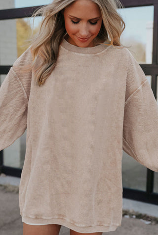 Khaki Ribbed Oversized Sweatshirt