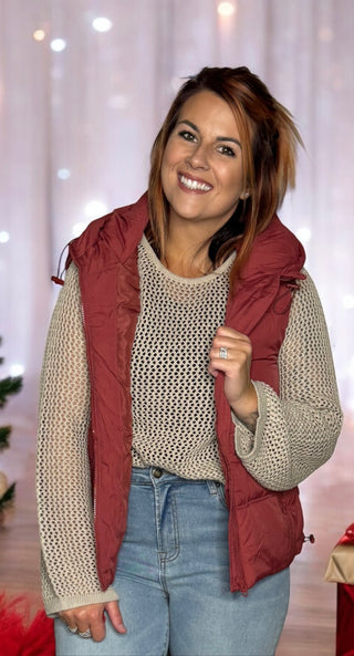 Burgundy Full Zip Vest With Pockets