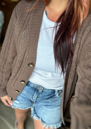 Brown Karli Button Sweater Cardigan
