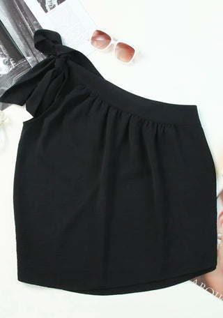 Black Asymmetric One Shoulder Tie Top