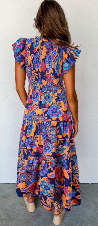 Blue Boho Style Floral Dress