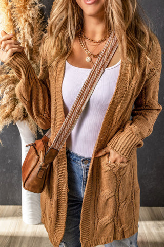 Light Brown Eyelet Detailed Cardigan With Side Slit