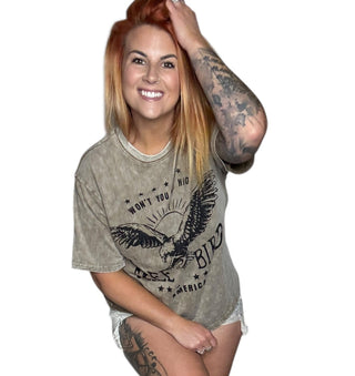 AMERICA FREE BIRD Vintage Graphic Mineral Washed Tee