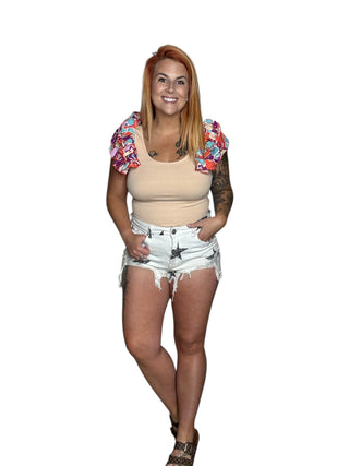 Beige Ribbed Tanktop With Ruffle Sleeve Detail