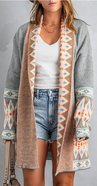 Soft Gray Western Style Cardigan