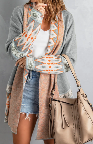 Soft Gray Western Style Cardigan