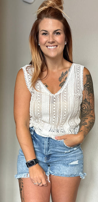 White Lace Crochet Tank
