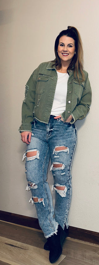 Olive Green Crop Jacket