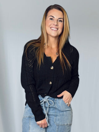 Black Lightweight Buttoned Cardigan
