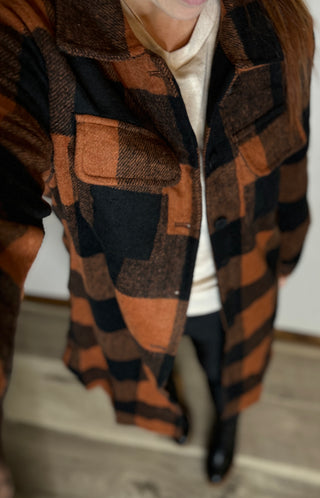 Rust Plaid Button Down Pocket Jacket