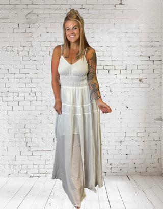 White Elegant Spaghetti Strap Long Dress