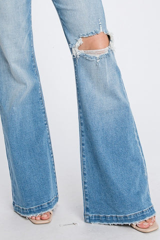 DISTRESSED HIGH RISE 70'S INSPIRED FLARE