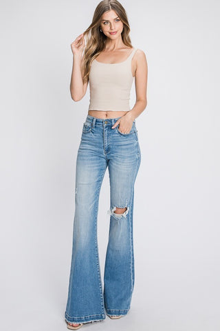 DISTRESSED HIGH RISE 70'S INSPIRED FLARE