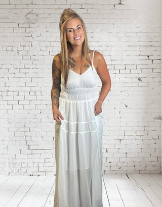 White Elegant Spaghetti Strap Long Dress