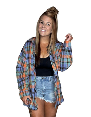 Slight Oversized Orange Button Down Flannel