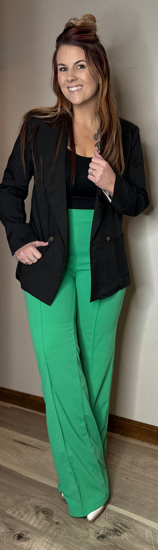 KELLY GREEN PIN TUCK PANTS